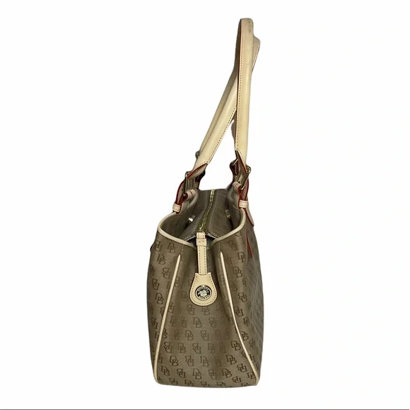Dooney & Bourke Buckle Satchel Tote Bag Purse ID Card DB Signature Leather Trim - Picture 4 of 13